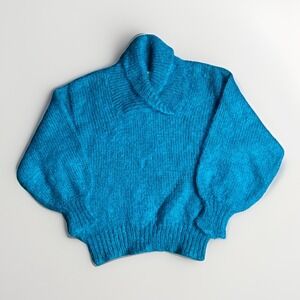 Vintage Mohair Wool Sweater Womens Medium Turquoise Cowl Neck Scottish Made UK